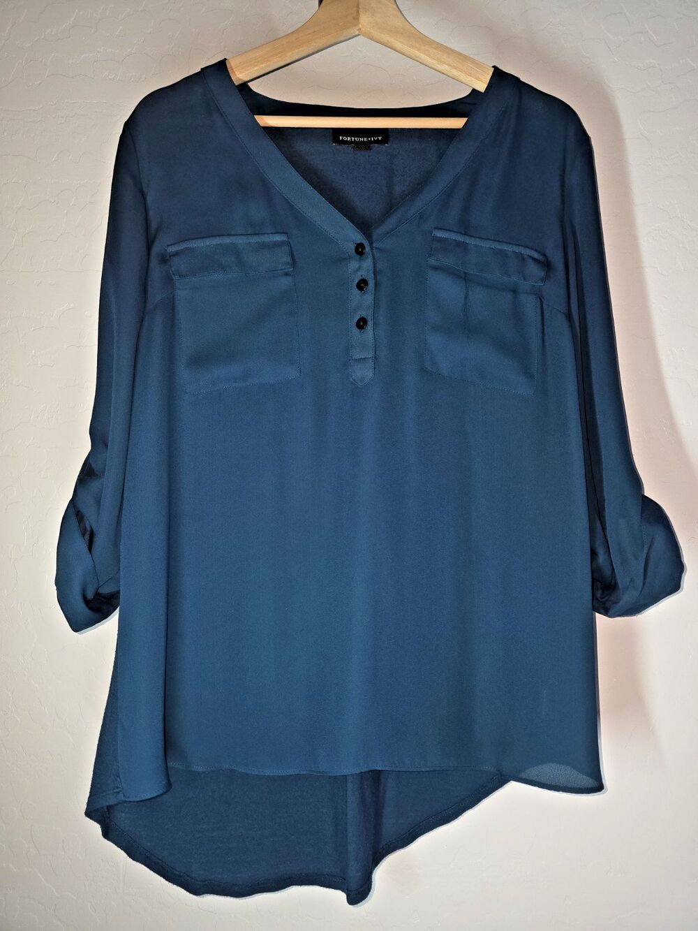 Fortune & Ivy Women's 3/4 Sleeve Blue Blouse Large